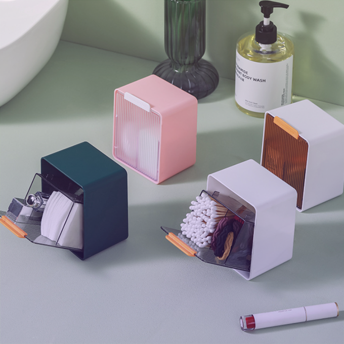 색상은 그린과, 핑크, 화이트 블랙정리함, 화이트 오렌지 정리함 네 가지 상품으로 제작되어있습니다. <중국구매대행 추천 면봉, 화장솜 정리함>