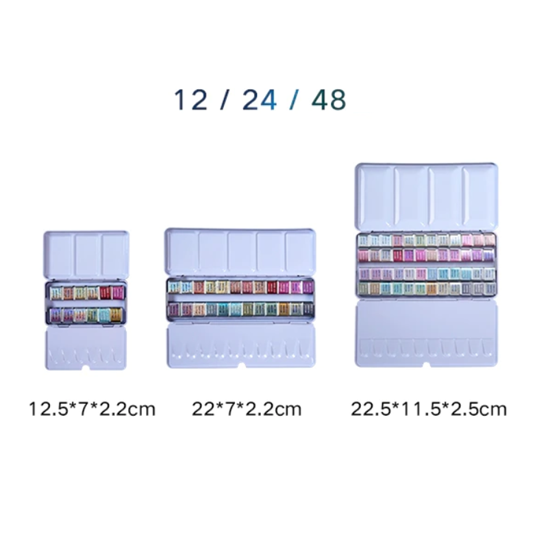 색상의 수는 12색상, 24색상, 48색상으로 제작되어 있어요. <알리바바구매대행 추천 펄 수채화물감>
